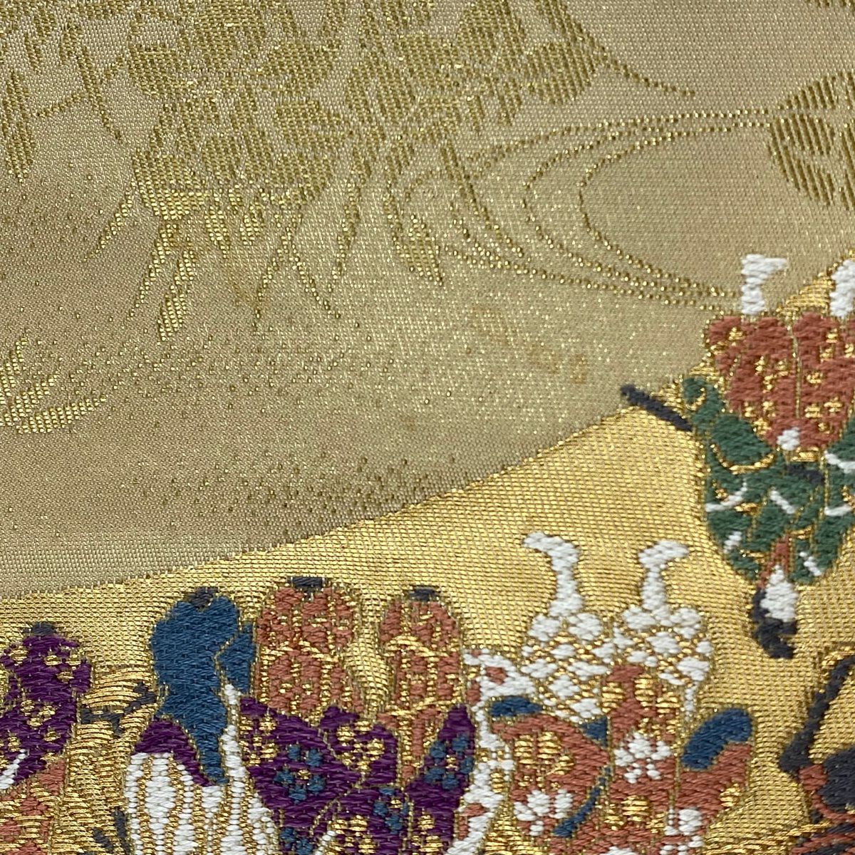 【庫存清倉】 袋帶 名品級 帝王紫 附落款 じゅらく 葵祭圖 人物 唐織 金金箔 金色 六通 純蠶絲