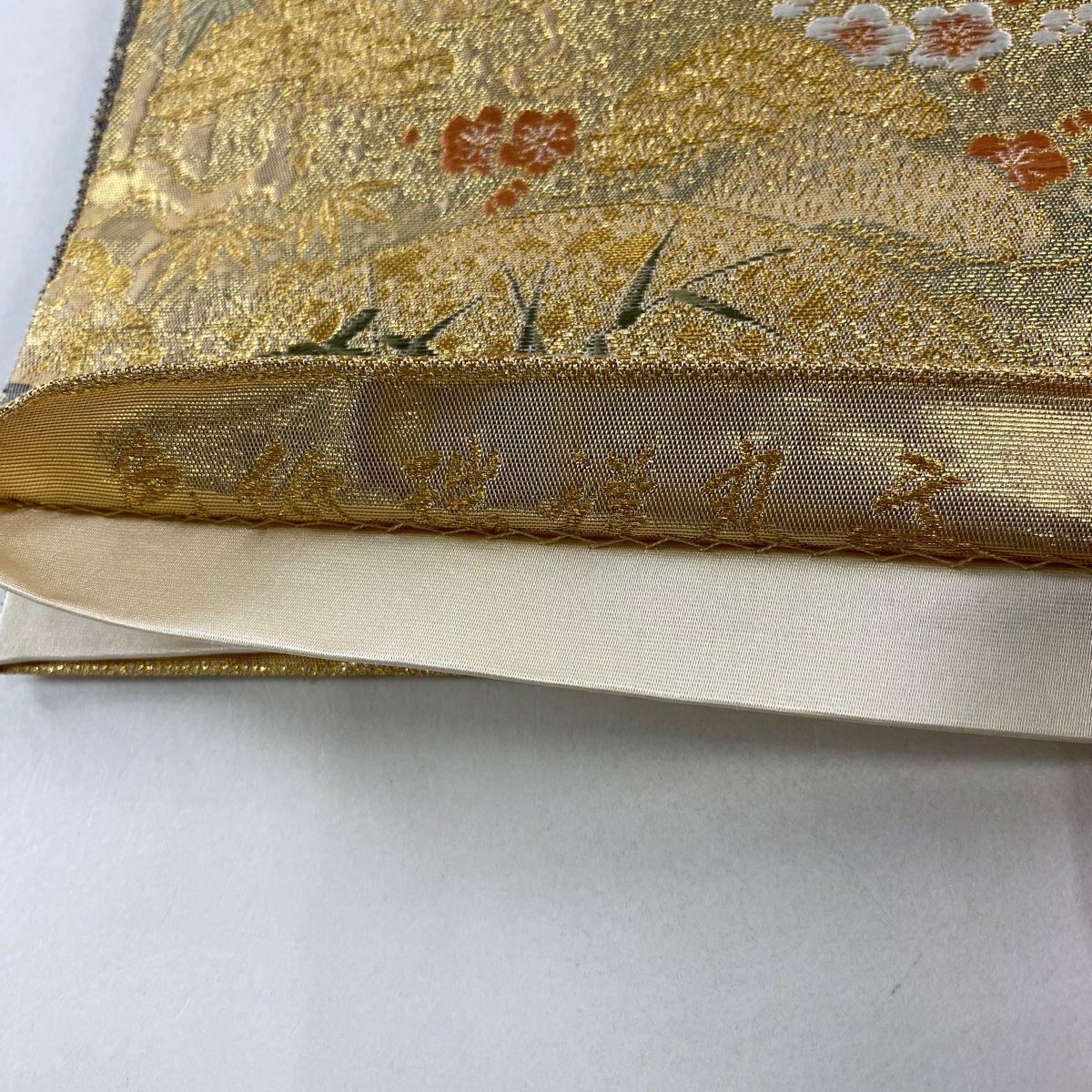【庫存清倉】 【美品】 袋帶 名品級 色紙瑞祥丸紋 花車 金金箔 金色 六通 純蠶絲