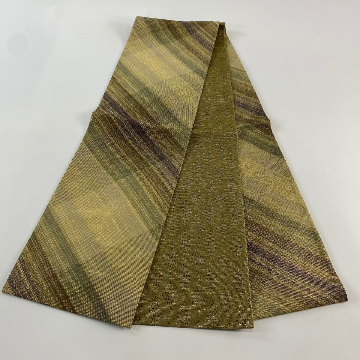 【庫存清倉】 【美品】 袋帶 名品級 斜紋 金絲 米色 全通 純蠶絲