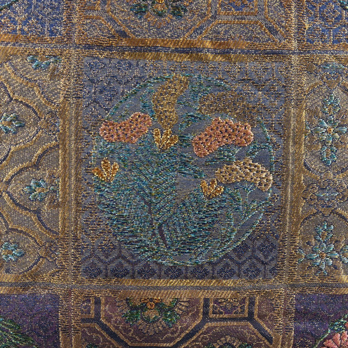 【美品】 袋帶 逸品級 佐波理 落款あり 綴錦 松樹華市松樹紋樣 金絲 金金箔 金茶 六通 純蠶絲