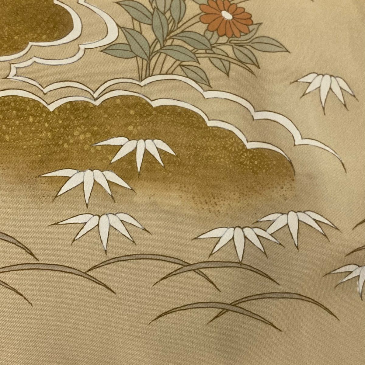 【庫存清倉】訪問服 身長157.5cm 袖長63cm S 單層 建物 松樹竹子梅花 金絲 金銀彩 淺茶 純蠶絲 名品級