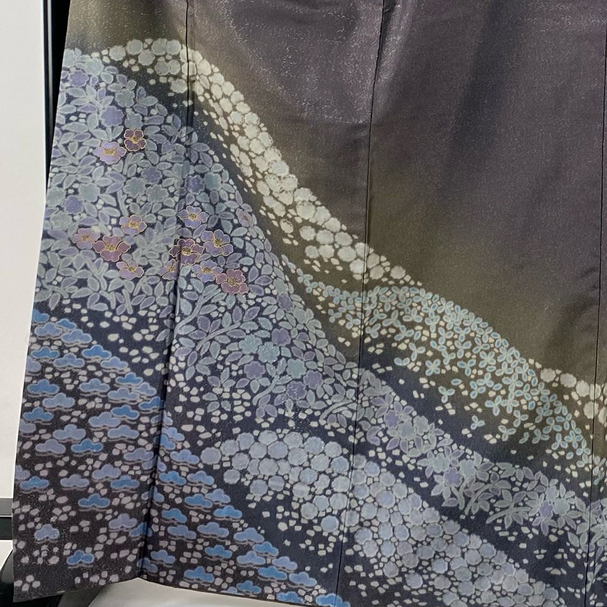 【庫存清倉】 付下 身長166cm 袖長66cm M 雙層 紬織織 草花紋紋 松樹 金通 金銀彩 茶紫 純蠶絲 名品級