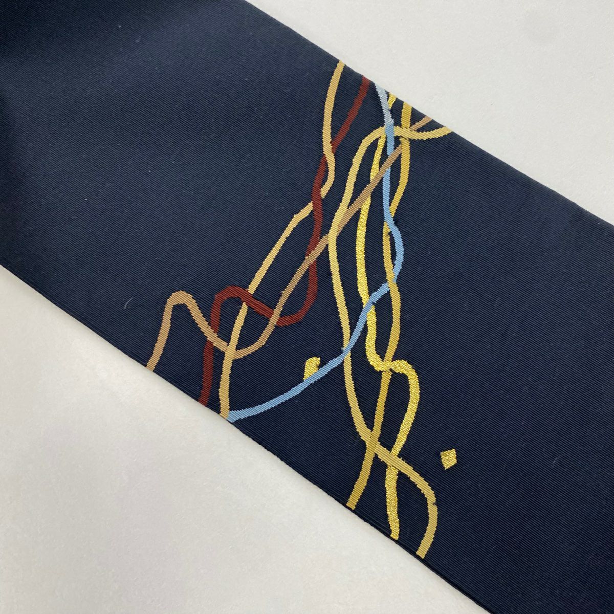 【美品】名古屋帶 優品級 金金箔散布 幾何圖案 金絲 墨色 純蠶絲