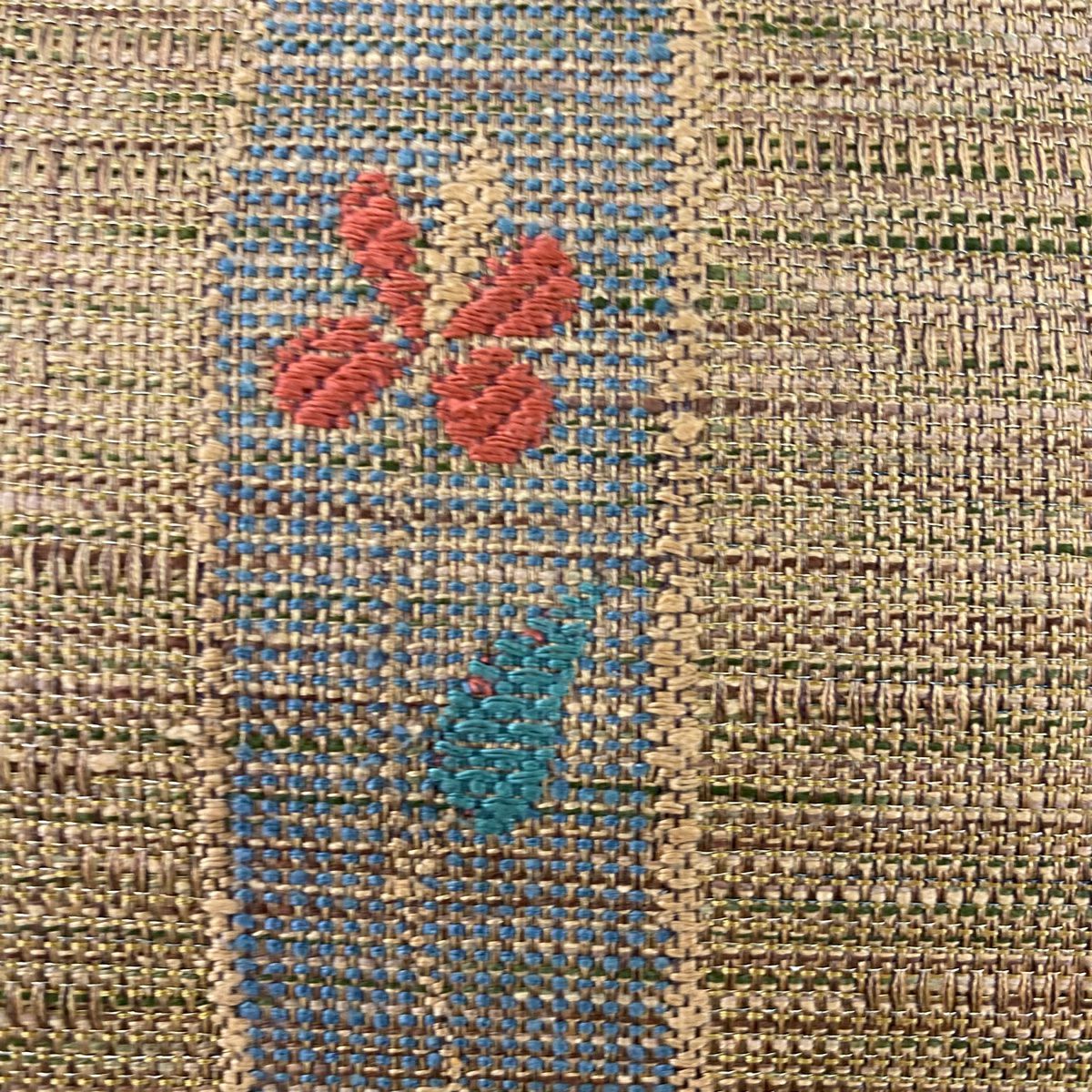 【美品】 袋帶 秀品級 魚 生物 金通 薄茶 深藍 六通 純蠶絲