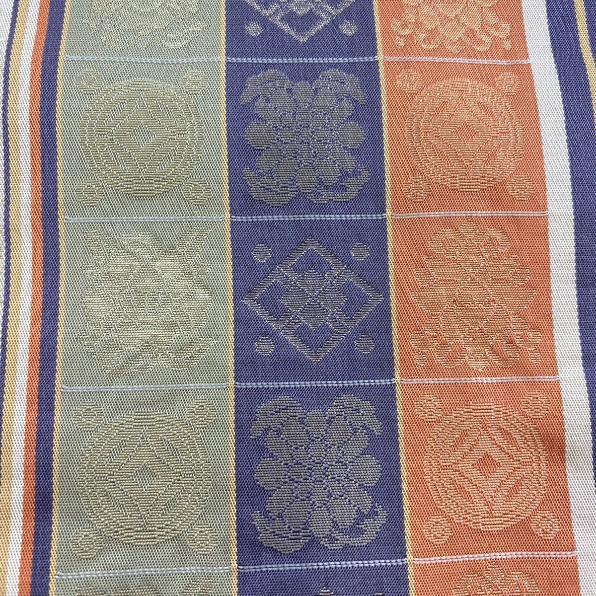 袋帶 秀品級 草花紋紋 格子 金絲 米色 純蠶絲
