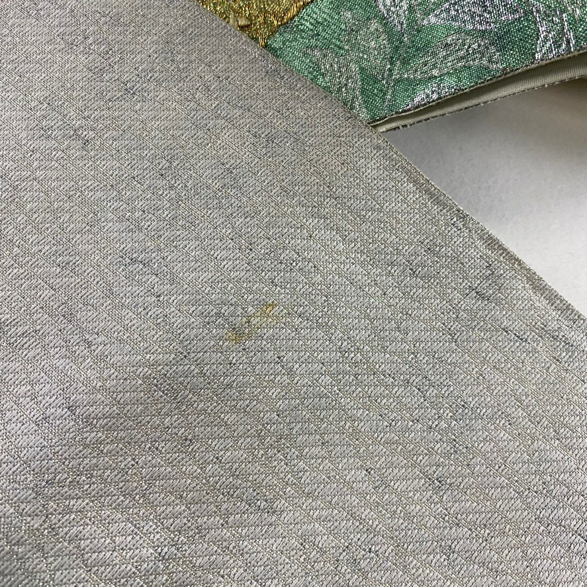 袋帶 秀品級 花丸紋 蝴蝶 金銀彩 金金箔 灰綠 六通 純蠶絲