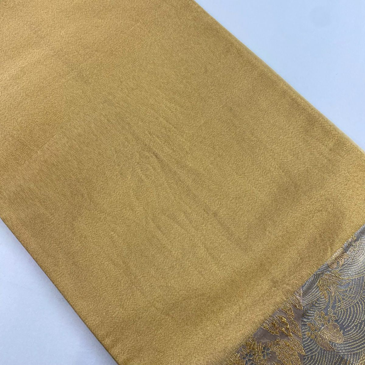 【美品】 袋帶 秀品級 秋草 松樹 金絲 金金箔 灰茶 六通 純蠶絲