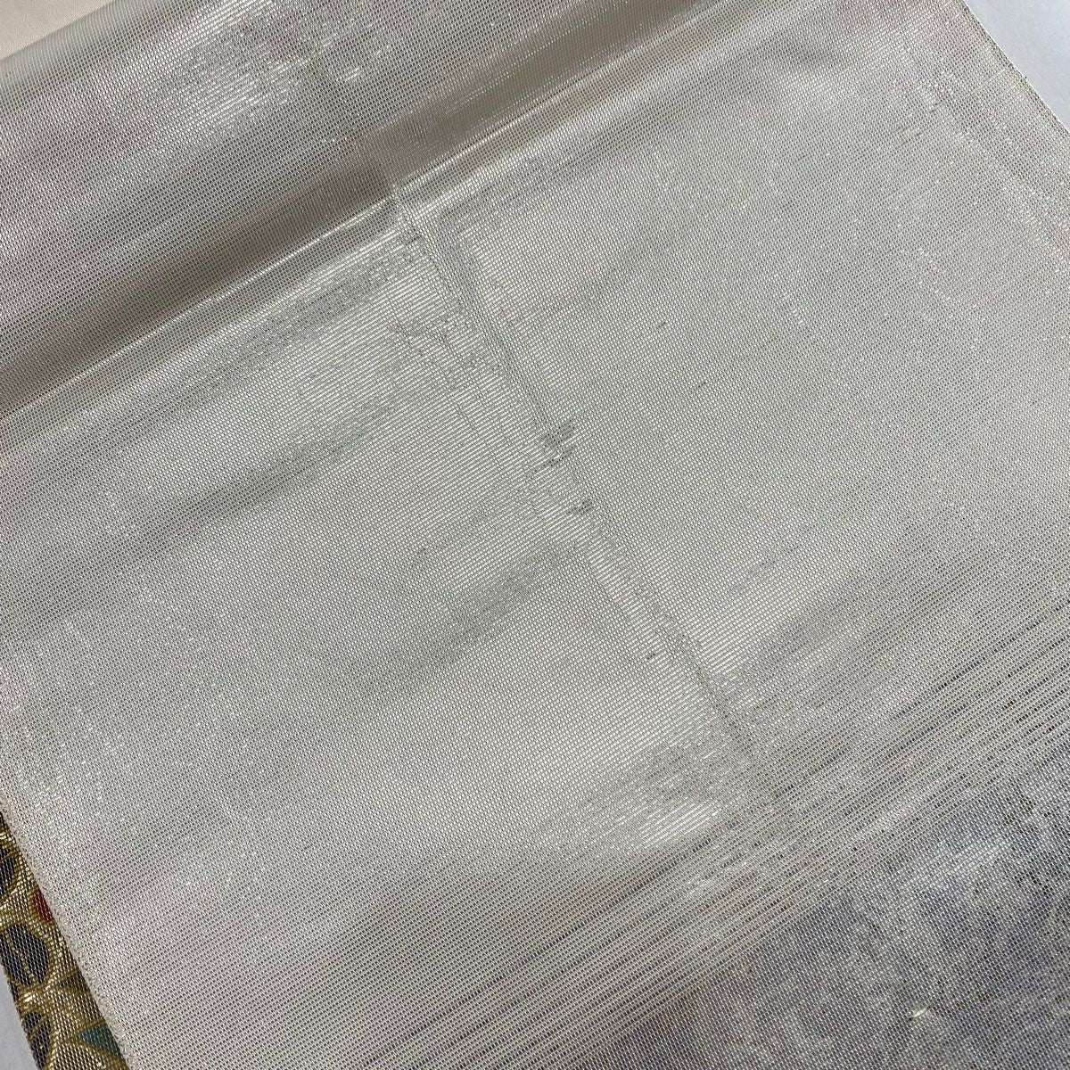 袋帶 秀品級 關西仕立 紅牡丹 草花紋紋 螺鈿金金箔 金色 大鼓圖案 純蠶絲