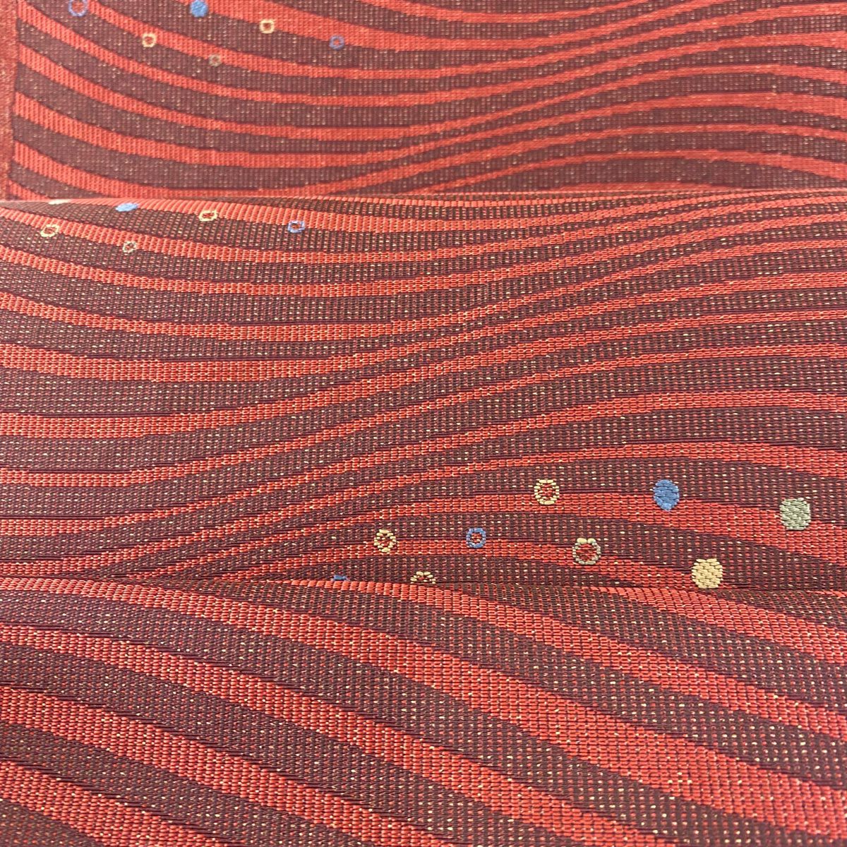【美品】 袋帶 秀品級 幾何學 朱色 六通 純蠶絲