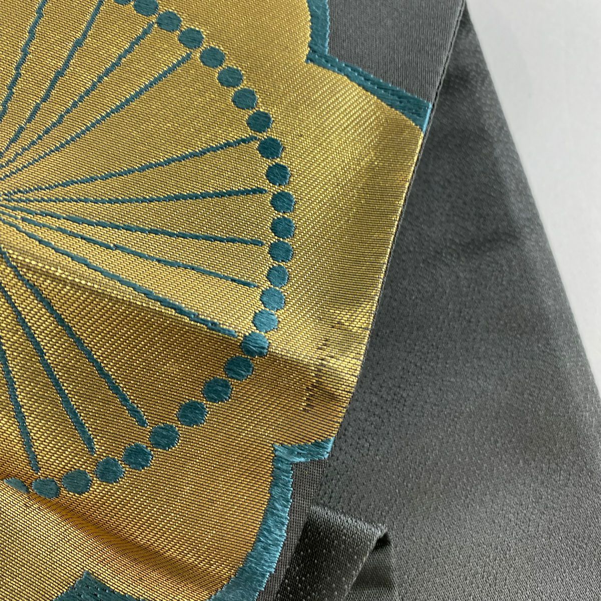 袋帶 秀品級 振袖禮服禮服用 櫻花 拉麵金金箔 金絲 灰色 六通 純蠶絲