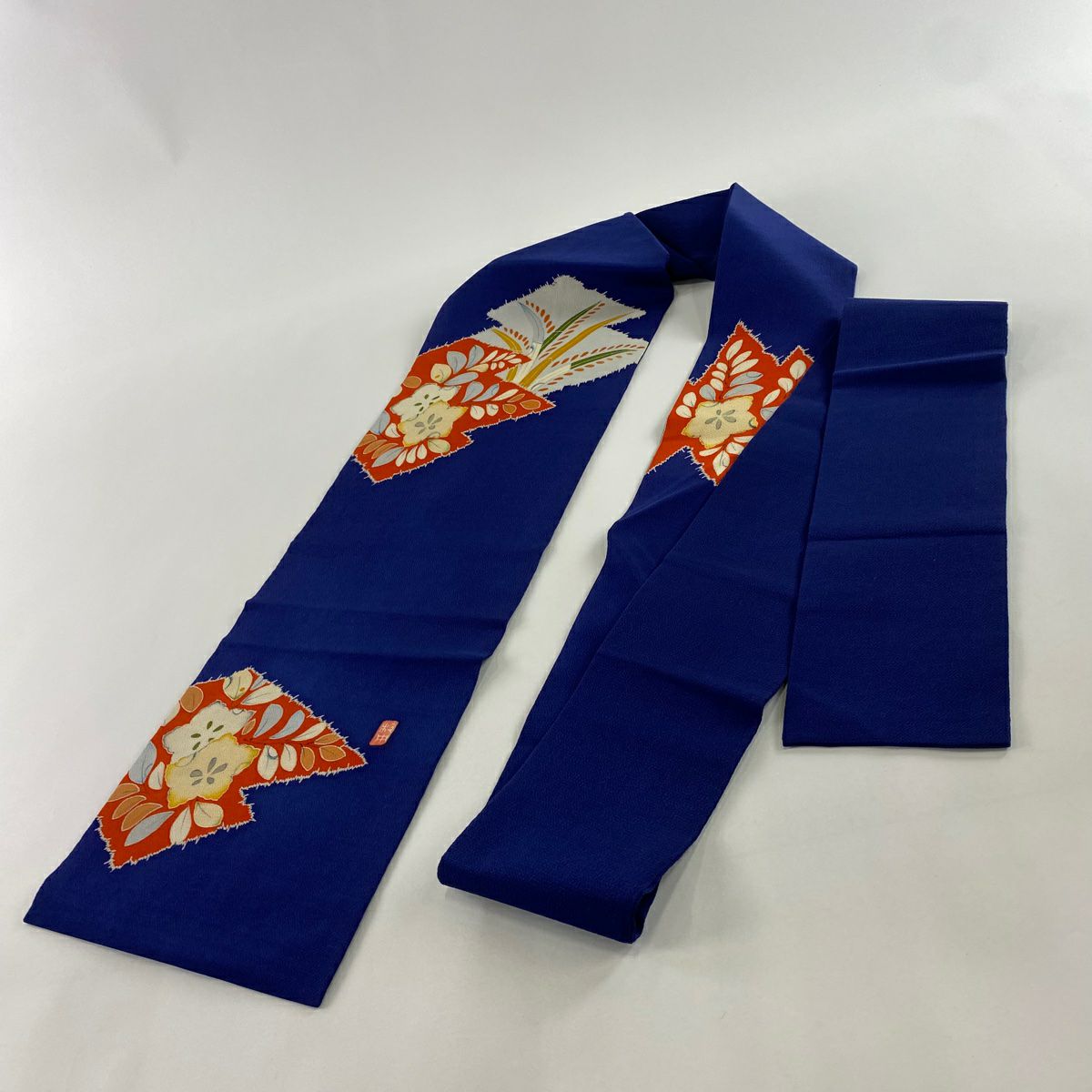 名古屋帶 秀品級 附落款 松樹皮菱 草花紋紋 絞織 青紫 純蠶絲