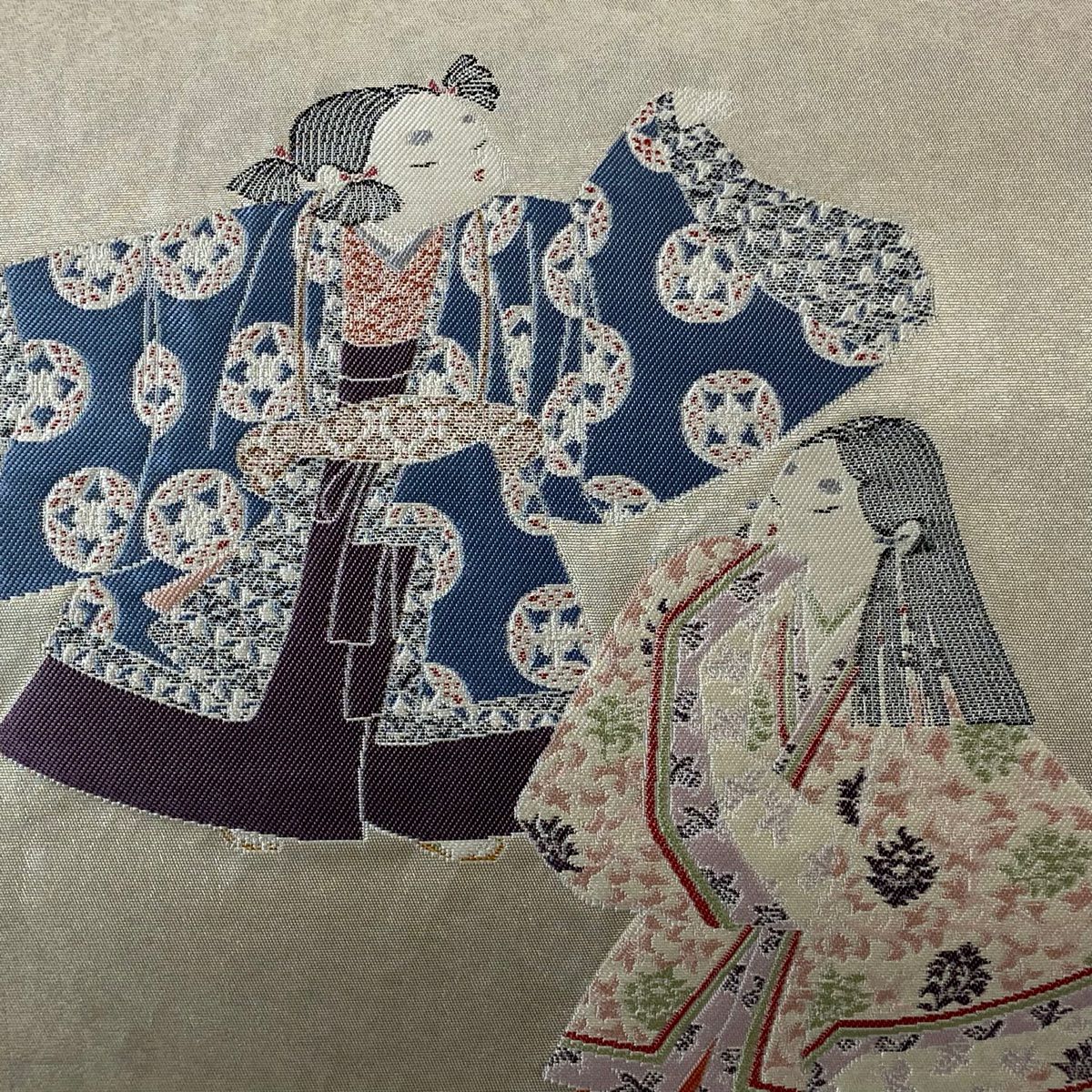袋帶 逸品級 長嶋成織物 落款あり 關西仕立 由水十久監修 人物 金金箔 瀞銀錦 銀色 お太鼓柄 純蠶絲