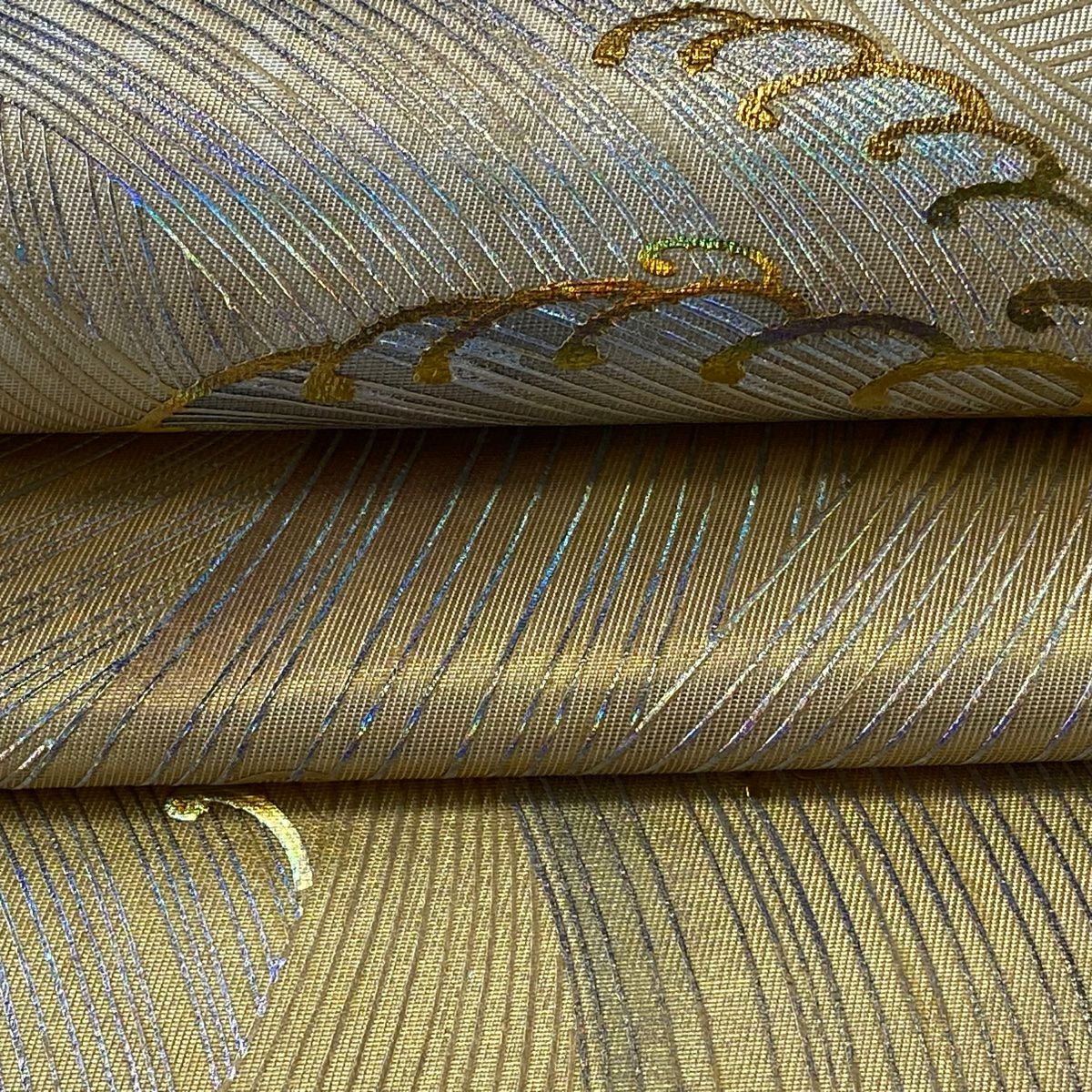 【美品】 袋帶 逸品級 落款あり 加藤信和 波頭 金銀彩 金金箔 金色 大鼓圖案 純蠶絲