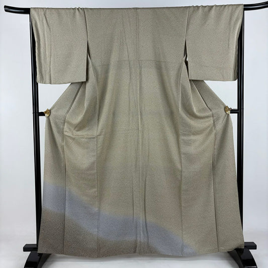 付下 身長162.5cm 袖長67cm M 雙層 幾何圖案 裾暈染 淺茶 純蠶絲 優品級