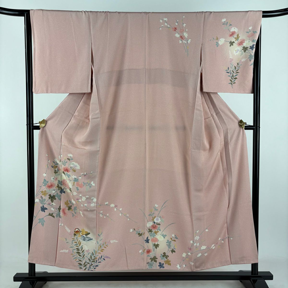 訪問服 身長153cm 袖長66cm M 雙層 菊花 鴛鴦 漸層 粉紅 純蠶絲 優品級