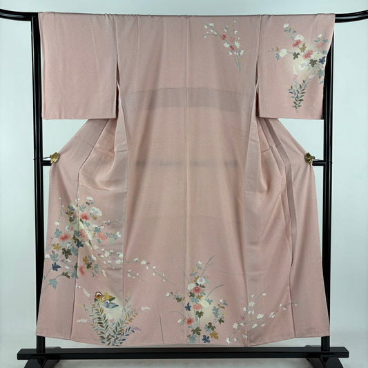 訪問服 身長153cm 袖長66cm M 雙層 菊花 鴛鴦 漸層 粉紅 純蠶絲 優品級