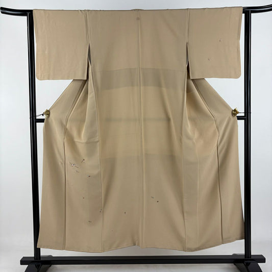 付下 身長150cm 袖長62.5cm S 雙層 髮簪 葉子 刺繡 金線 米色 純蠶絲 優品級 一個紋