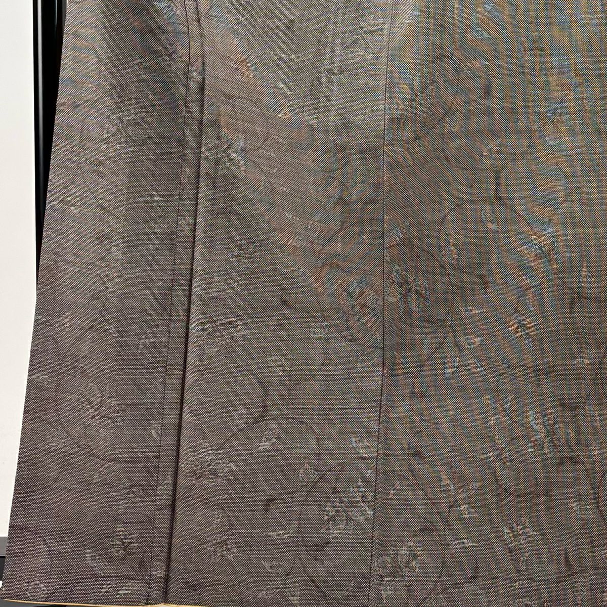 紬織 身長166cm 袖長64.5cm M 雙層 唐草紋 焦茶 純蠶絲 秀品級