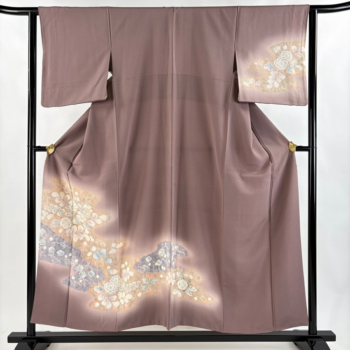 付下 身長154cm 袖長62cm S 雙層 辻花染圖案 霞 漸層 小豆色 純蠶絲 優品級