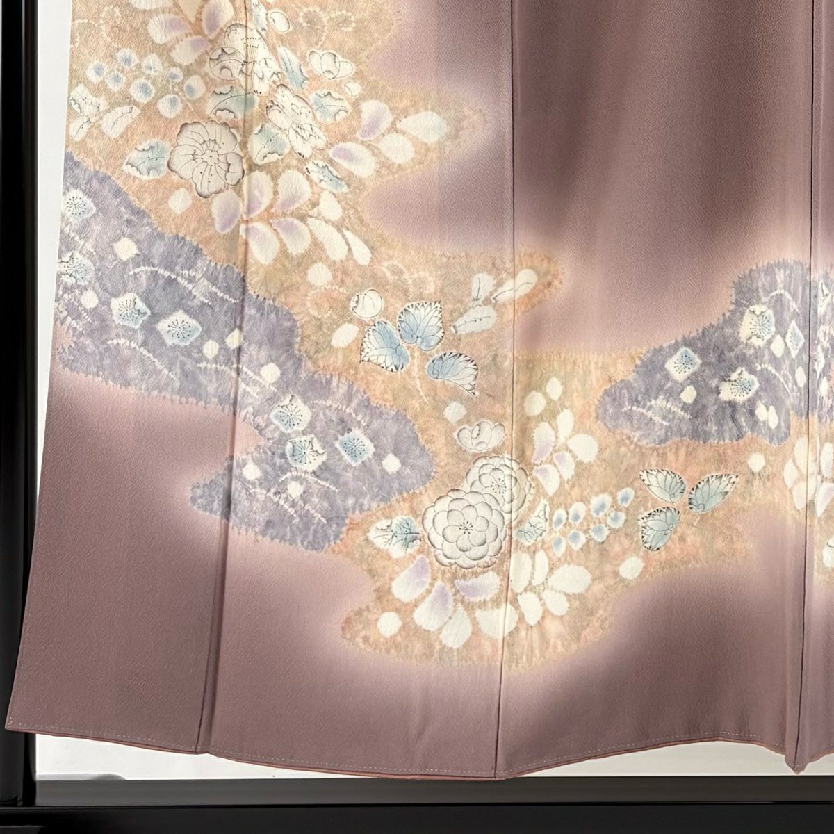 付下 身長154cm 袖長62cm S 雙層 辻花染圖案 霞 漸層 小豆色 純蠶絲 優品級