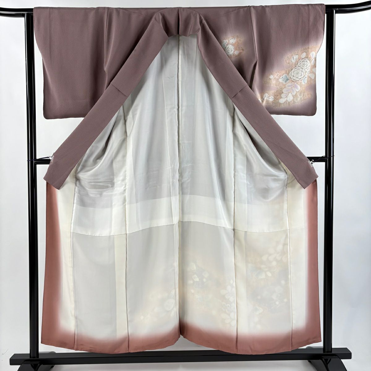 付下 身長154cm 袖長62cm S 雙層 辻花染圖案 霞 漸層 小豆色 純蠶絲 優品級