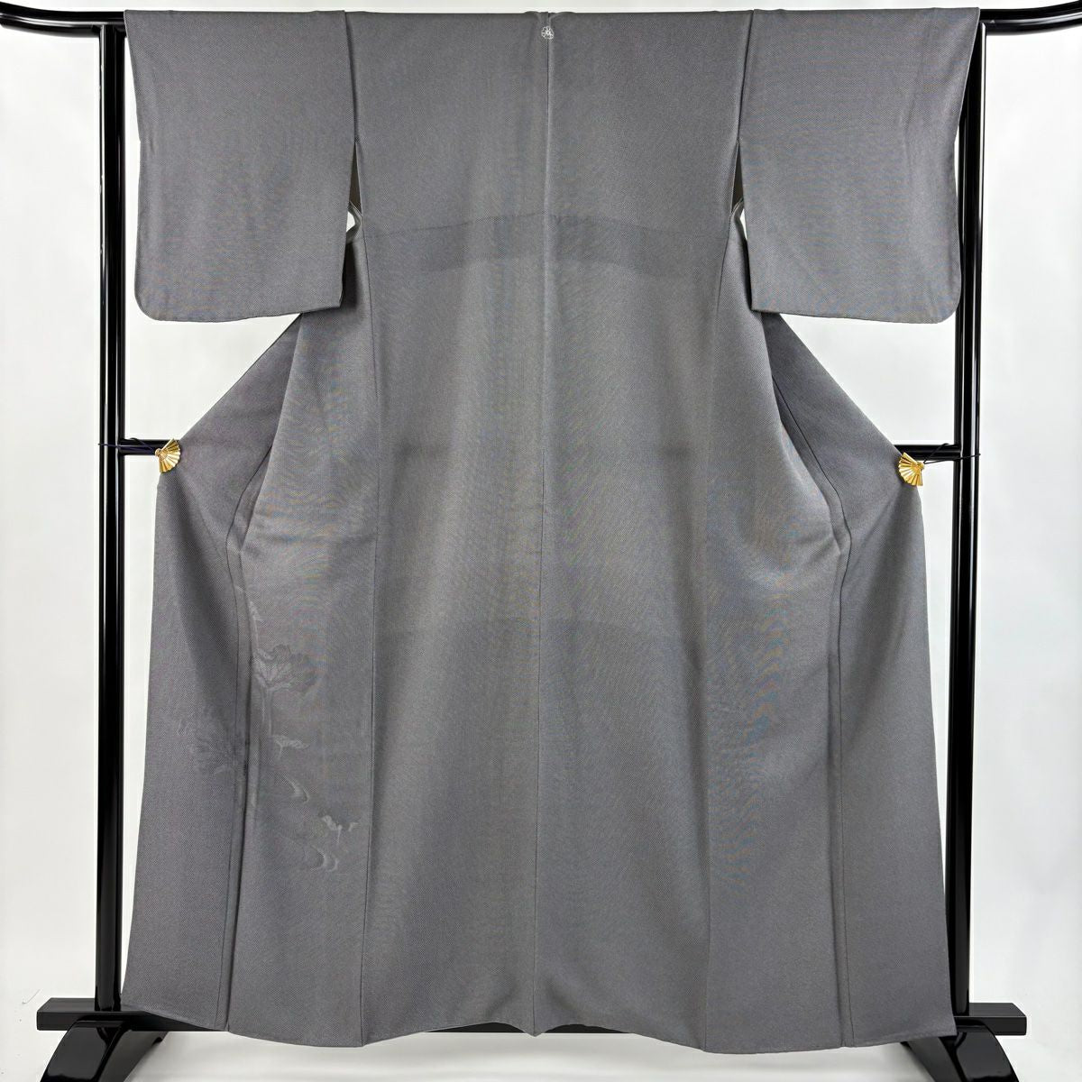 【美品】 付下 身長160cm 袖長63.5cm S 雙層 草花紋紋 流水 黑灰 純蠶絲 秀品級 一個紋