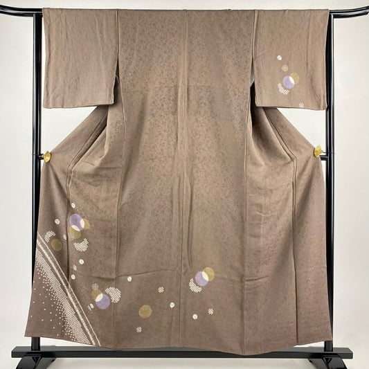 付下 身長156cm 袖長64cm M 雙層 幾何圖案 金絲 金銀彩 小豆色 純蠶絲 優品級
