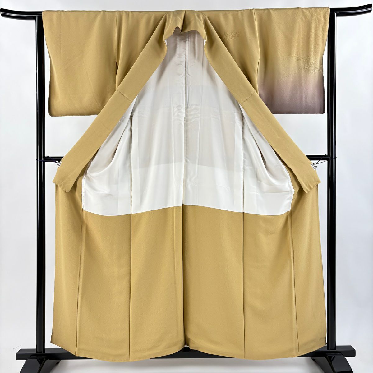 【美品】 付下 身長158.5cm 袖長63.5cm S 雙層 建物 草花紋刺繡 漸層 山吹茶 純蠶絲 秀品級 一つ紋