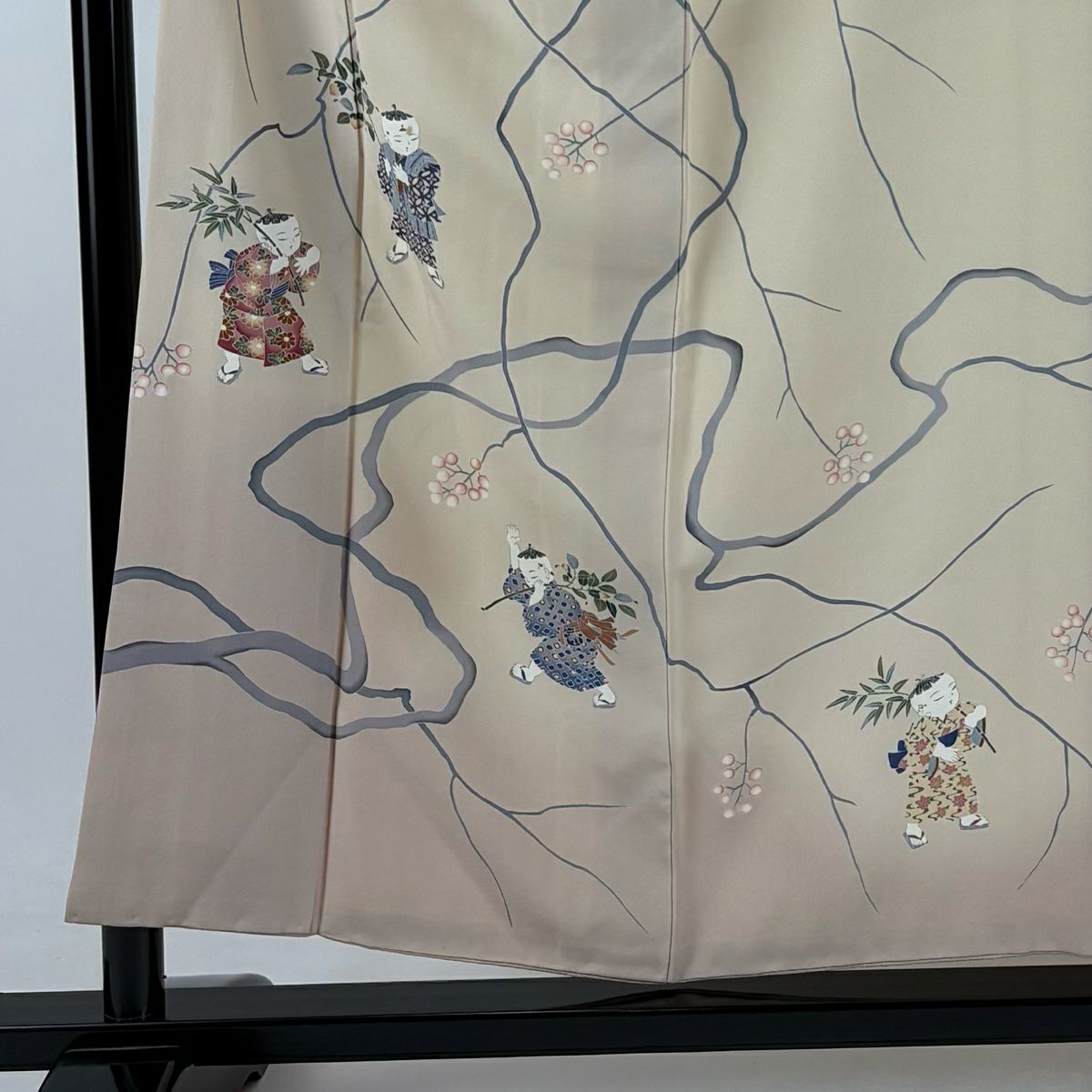 訪問服 身長154cm 袖長62.5cm S 雙層 落款あり 童 枝實 裾暈染 淺橙色 純蠶絲 優品級