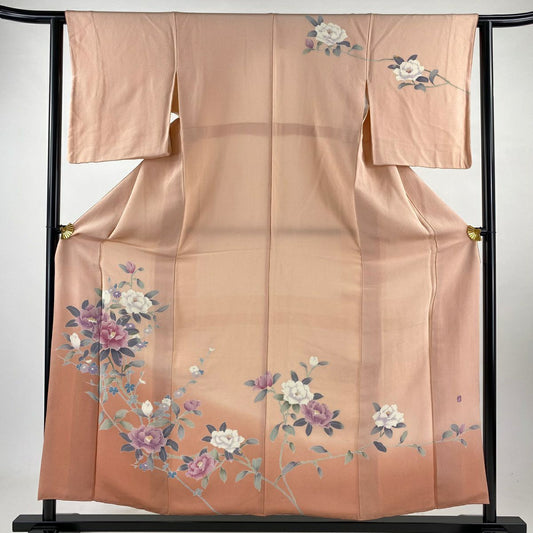 訪問服 身長158cm 袖長61.5cm S 雙層 落款有 枝花 染分 漸層 鮭粉色 純蠶絲 優品級