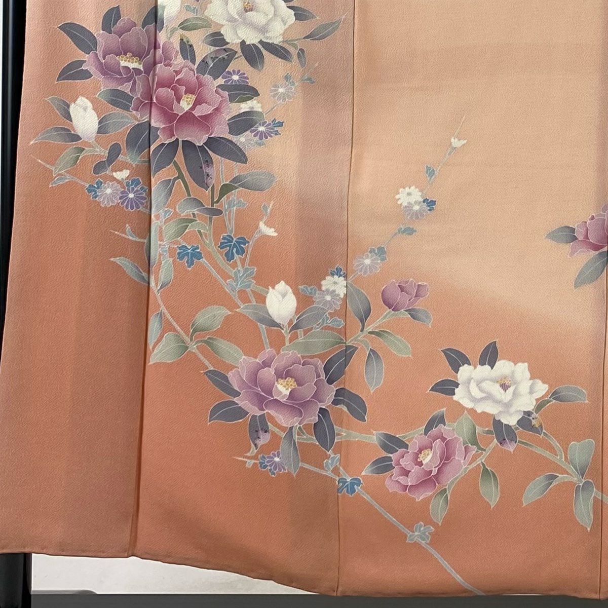 訪問服 身長158cm 袖長61.5cm S 雙層 落款有 枝花 染分 漸層 鮭粉色 純蠶絲 優品級