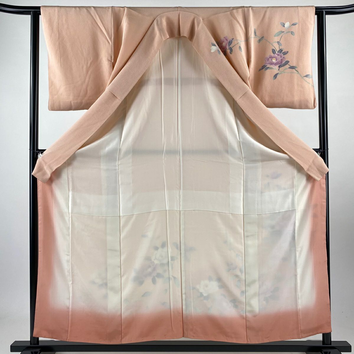訪問服 身長158cm 袖長61.5cm S 雙層 落款有 枝花 染分 漸層 鮭粉色 純蠶絲 優品級