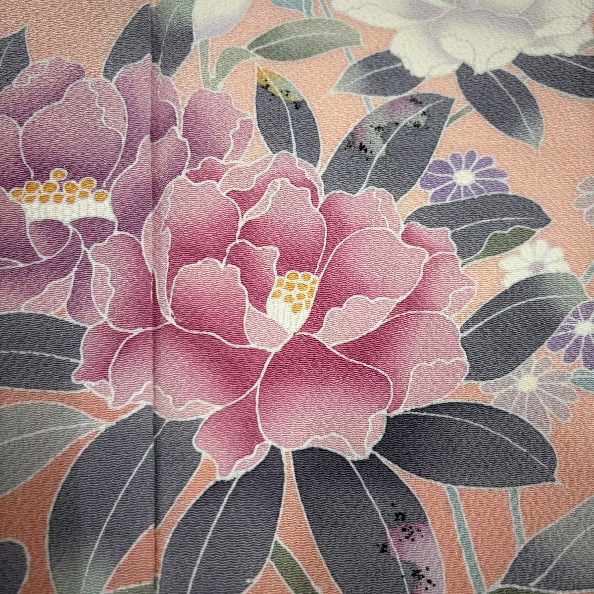 訪問服 身長158cm 袖長61.5cm S 雙層 落款有 枝花 染分 漸層 鮭粉色 純蠶絲 優品級