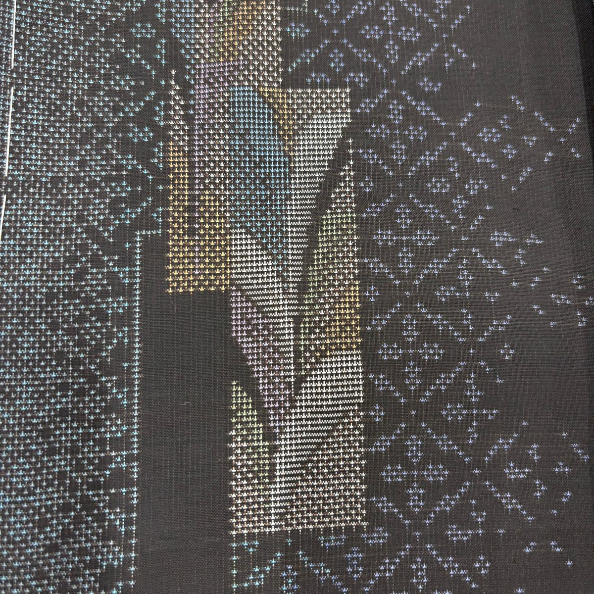 【美品】 紬織 身長158cm 袖長63cm S 雙層 短冊 葉花紋 黑灰 純蠶絲 秀品級
