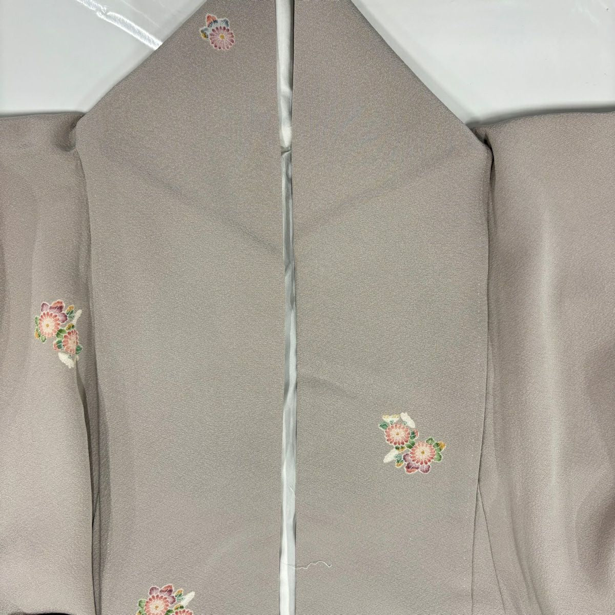 小紋 身長155cm 袖長63cm S 雙層 菊花 絞織 淺小豆 純蠶絲 優品級
