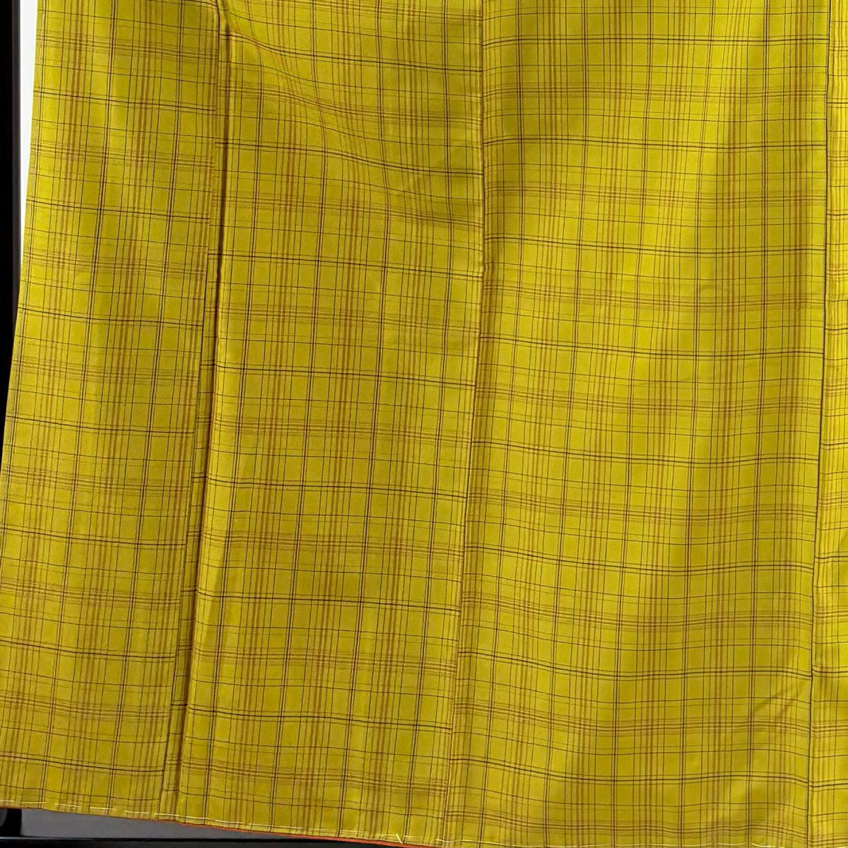 【美品】 紬織 身長159cm 袖長63cm S 雙層 格子 芥末色 純蠶絲 優品級