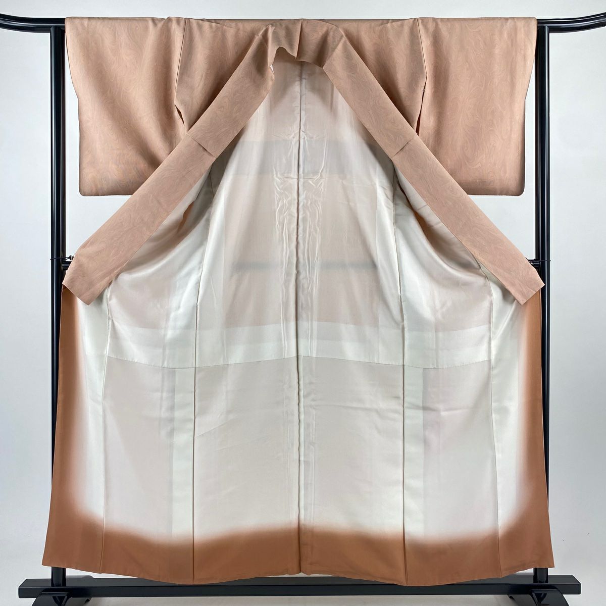 付下 身長156cm 袖長62.5cm S 雙層 墨流し 漸層 鮭粉色 純蠶絲 名品級 一個紋