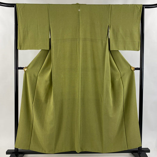 【美品】 江戶小紋 身長156.5cm 袖長63cm S 雙層 鮫 鶯 深綠 純蠶絲 名品級 一つ紋