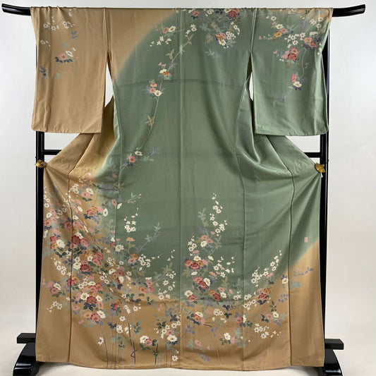 【庫存清倉】訪問服 身長171cm 袖長70cm L 雙層 落款有 枝花 染分 米色 純蠶絲 名品級