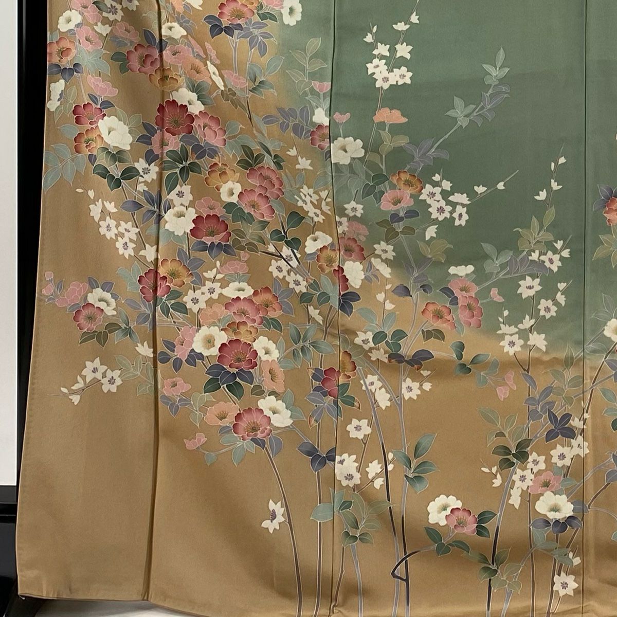 【庫存清倉】訪問服 身長171cm 袖長70cm L 雙層 落款有 枝花 染分 米色 純蠶絲 名品級