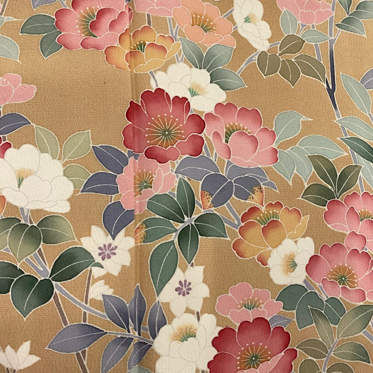 【庫存清倉】訪問服 身長171cm 袖長70cm L 雙層 落款有 枝花 染分 米色 純蠶絲 名品級