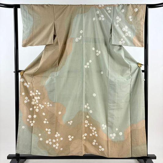 訪問服 身長159.5cm 袖長62.5cm S 雙層 紬織織 道長取 枝花 絞染 金彩裝飾 薄茶 純蠶絲 名品級