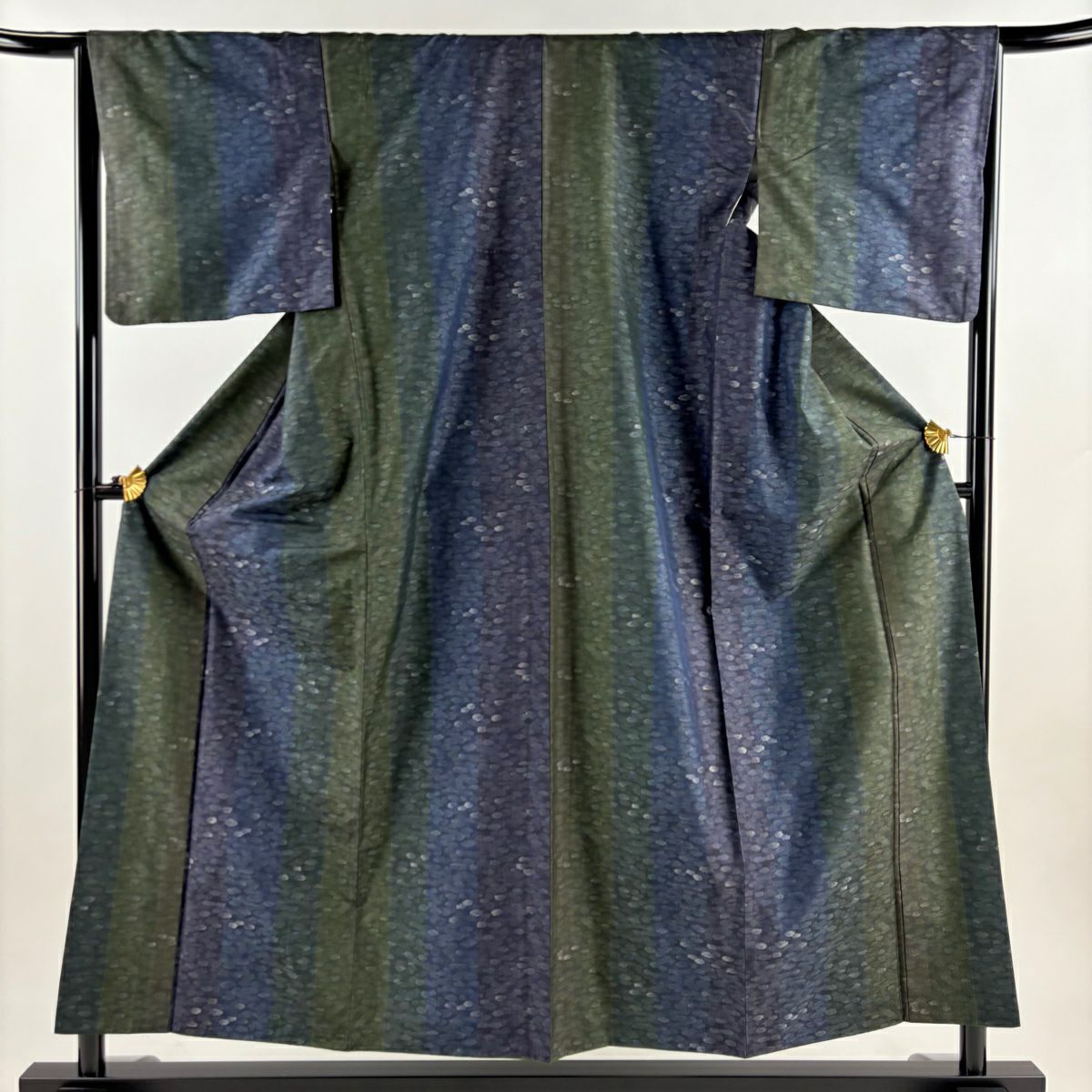 【美品】 紬織 身長155.5cm 袖長64.5cm M 雙層 幾何學圖案 紫 純蠶絲 名品級