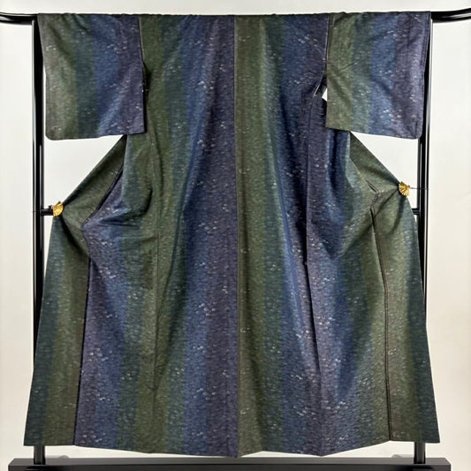 【美品】 紬織 身長155.5cm 袖長64.5cm M 雙層 幾何學圖案 紫 純蠶絲 名品級