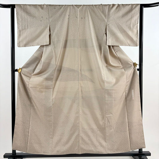 訪問服 身長159.5cm 袖長63cm S 雙層 川村久太郎 大島紬織地 落款あり 證書あり 波 舟 薄茶 純蠶絲 名品級