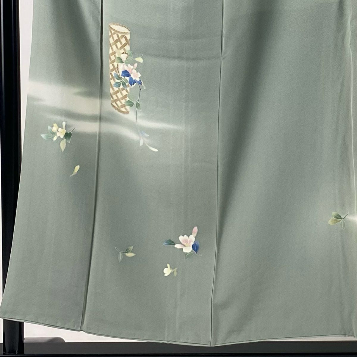 付下 身長152.5cm 袖長62cm S 雙層 南克治 落款 花器 霞 漸層 灰綠 純蠶絲 名品級