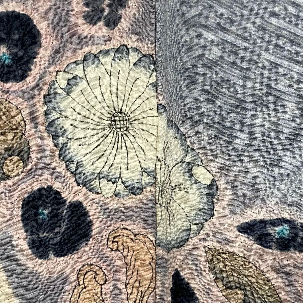 訪問服 身長156.5cm 袖長64cm M 雙層 落款あり 辻花染 蝴蝶 漸層 染分 灰色 純蠶絲 名品級