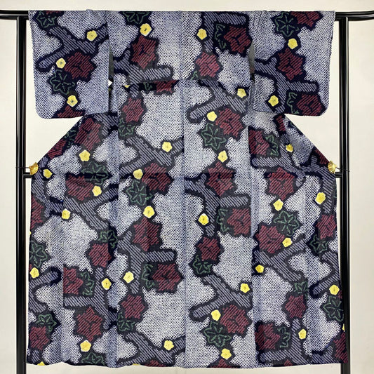 浴衣 身長151cm 袖長62cm S 絞染浴衣 枝花 深藍 純棉 名品級