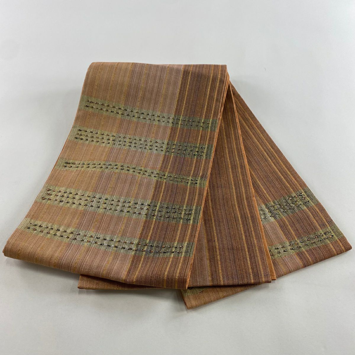 【美品】 袋帶 秀品級 條紋 幾何圖案 金絲 鮭粉色 大鼓圖案 純蠶絲