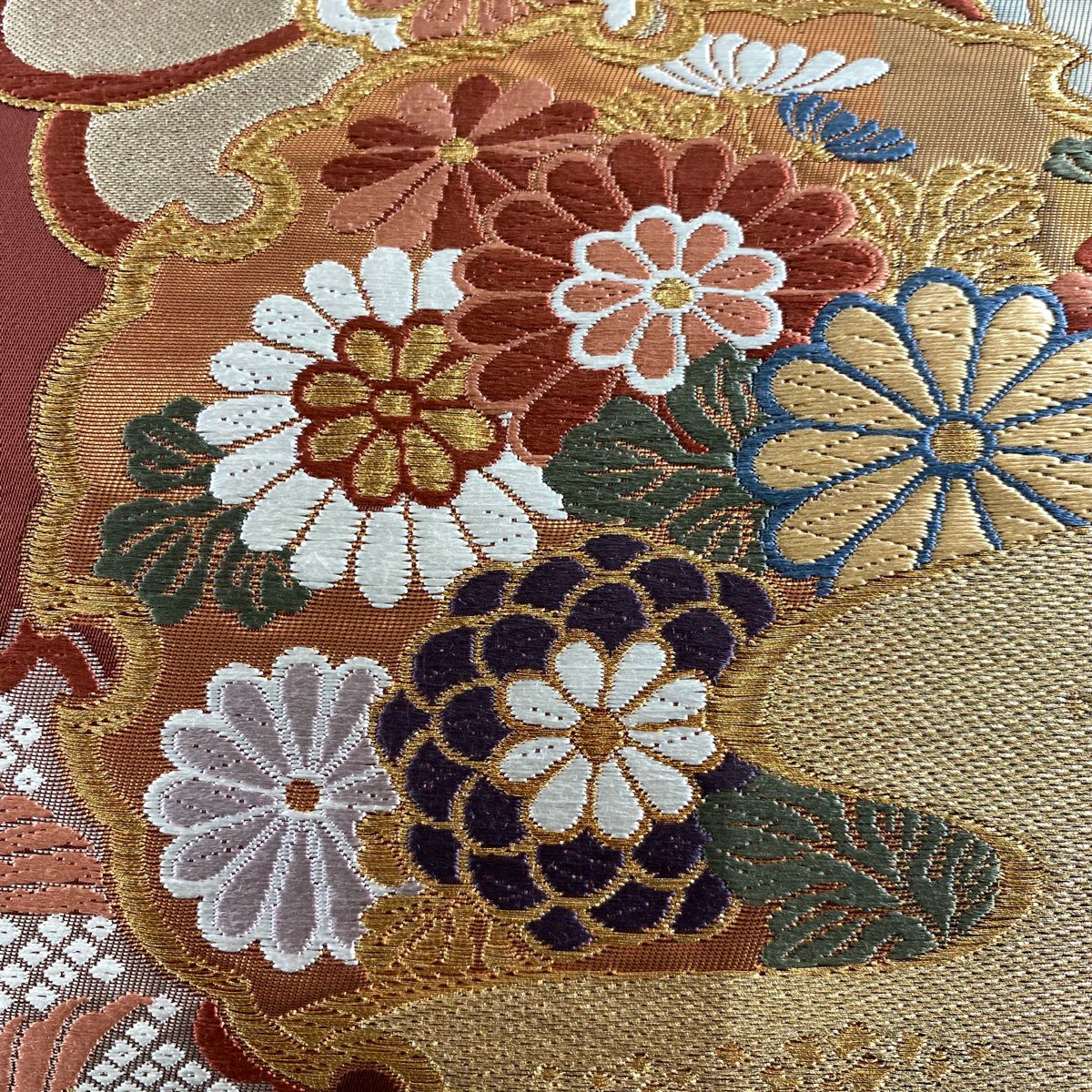 【美品】 袋帶 秀品級 雪輪 仙鶴 金糸 金金箔 紅茶 六通 純蠶絲